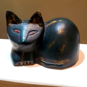 Vintage hand carved wooden cat